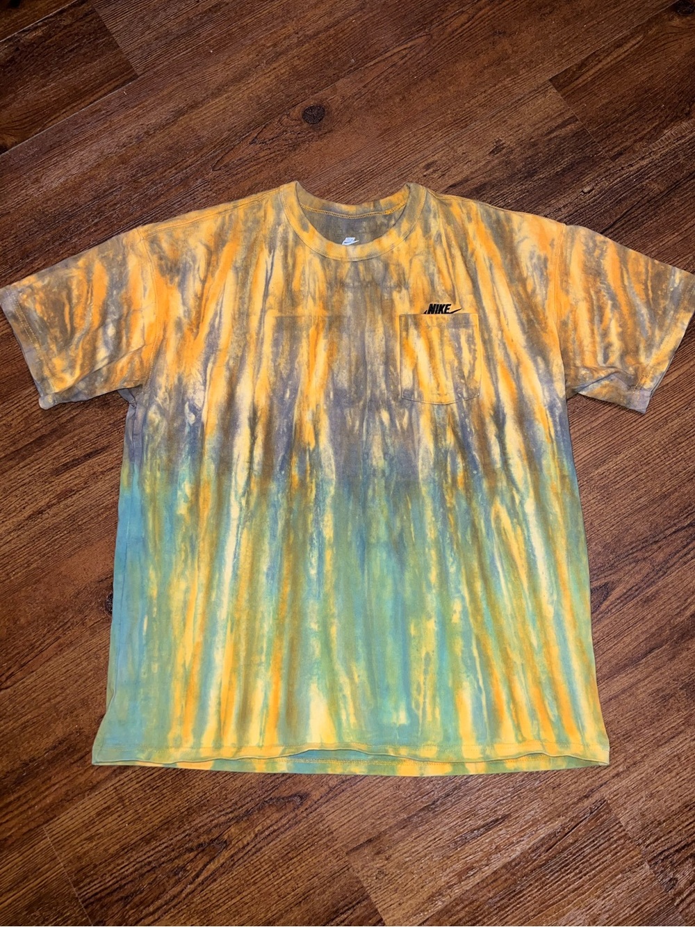 Nike Tie Dye Tee Sportswear Orange Multicolor Striped Retro Abstract Size L